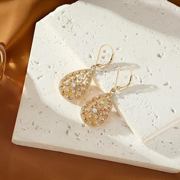 14K Dainty Gold Dangle Earrings Trendy Hypoallergenic for Women - Picture 5 of 5